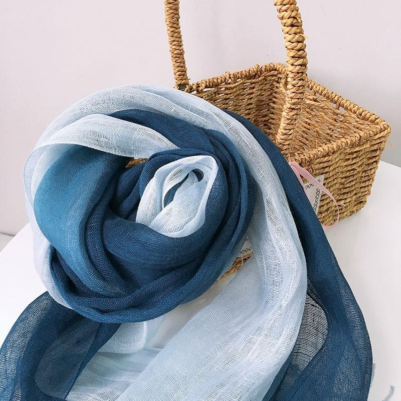 Fashion Creative Scarf Thin Linen Shawl Gradual Change Color Style Pure Linen Women'S Scarf Direct Supply
