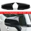 For Toyota Highlander Car Rearview Side Mirror Cover Horn Wing Cap Exterior Door Case Trim Carbon Fiber Black