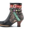 Johnature Echtes Leder frauen Kurze Stiefel Retro Woven Gürtel Schnalle Mode Dame High-heeled Schuhe