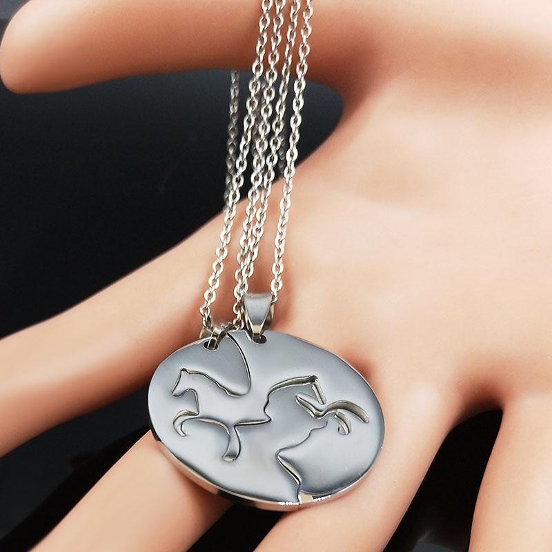2PCS Horse Stainless Steel Chain Necklace for Women Men Horses Accessories Couple Love Necklace Jewelry Equestrian Gift N725S01