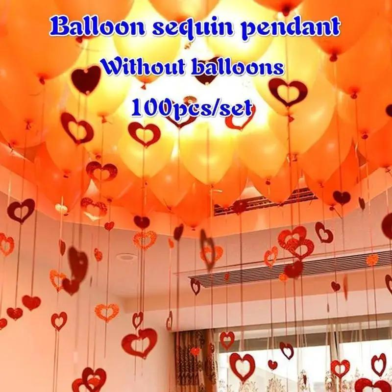 Neu Neu 100 Stück/Set Ballon und Faden Anhänger Hohl Herzförmig Hochzeitsdekoration DIY Geburtstagsparty Papiergirlande Luftschlangen