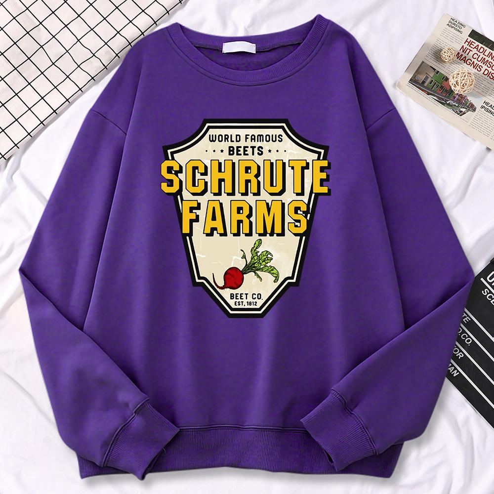 Simple Winter Women Pullovers World Famous Beets Schrute Farms Crop Printing Hoodie Loose Crewneck Sweatshirt Warm Tops
