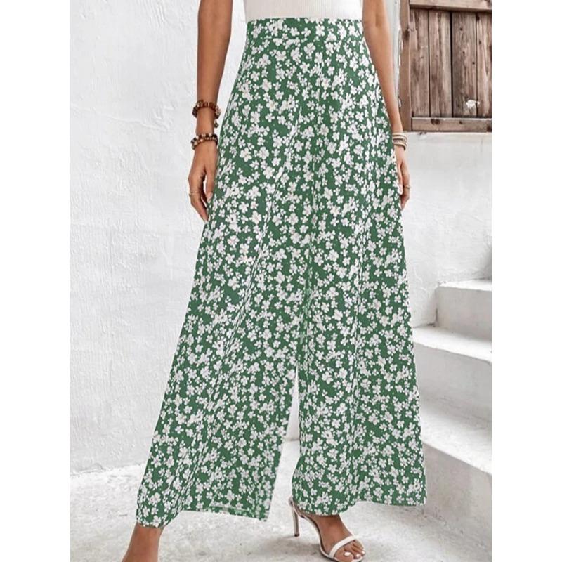 Pantalon d'été pour femme grande taille, pantalon ample décontracté à taille florale