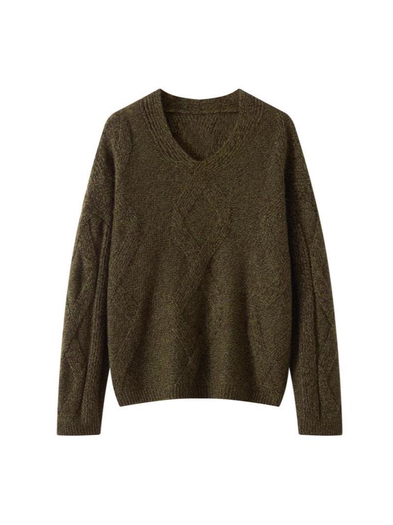 High-End Women's V-Neck Cashmere Knit Sweater - Versatile Winter Tencel Knitwear