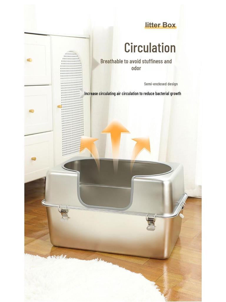 Stainless Steel Anti-Splash Cat Litter Box - High and Thickened Design