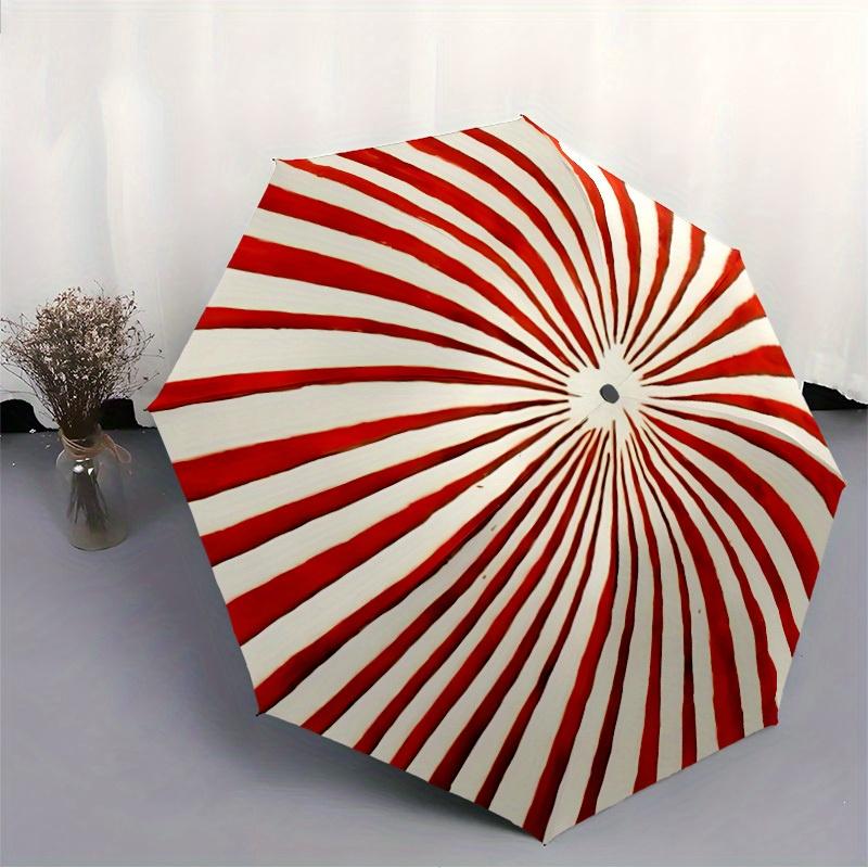 1pc Candy Stripes Automatic Open/Close Umbrella with Windproof, Functional Design, 8-Rib Sturdy Canopy