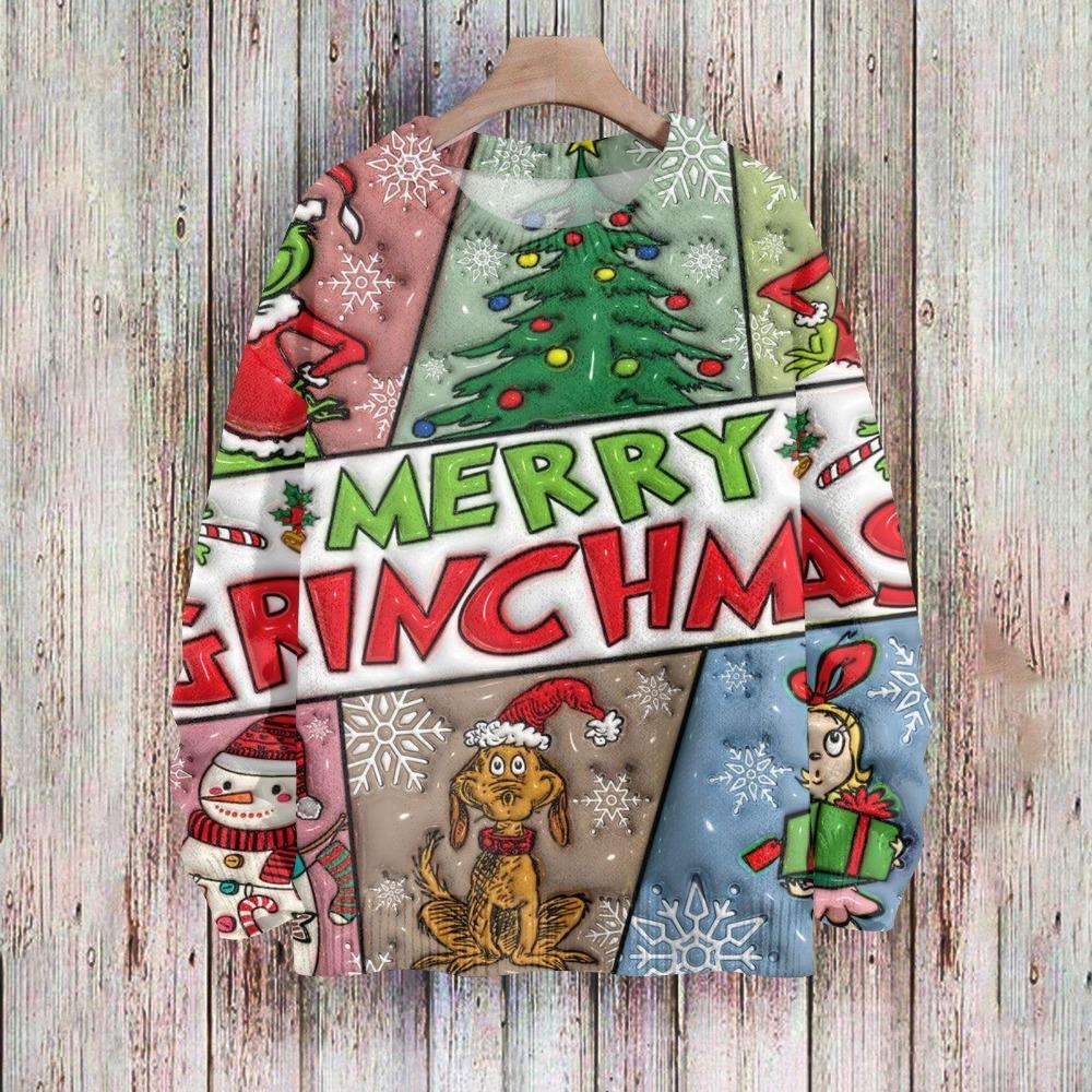 Christmas Fashion Men and Women's T-shirt Green Monster Print O-Neck Pullover Top Casual Outdoor Sweatshirt Kids T-shirt Top Clothing