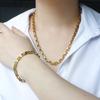 Tarnish Free Stainless Steel 18k Gold Plated 8mm Polished Super Shine Strap Chain Waterproof Bracelet Necklace Set Women Men