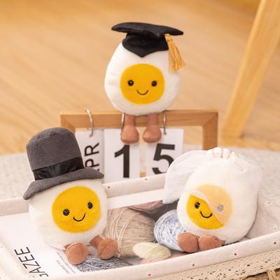 14cm Fluffy Super Soft Boiled Egg Wear Hat with Leg Plush Cute Doctor/Groom/Bride's Egg Doll Stuffed Food Baby Appease Toys Kids