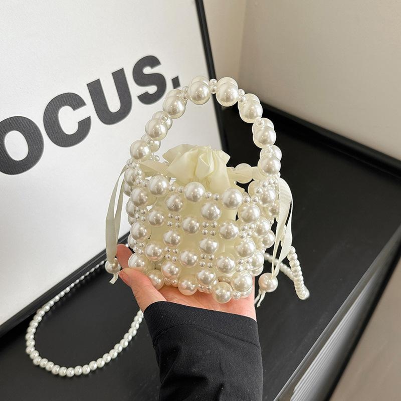Niche design pearl women's bag texture portable accessories bag versatile mini handmade beaded messenger bag