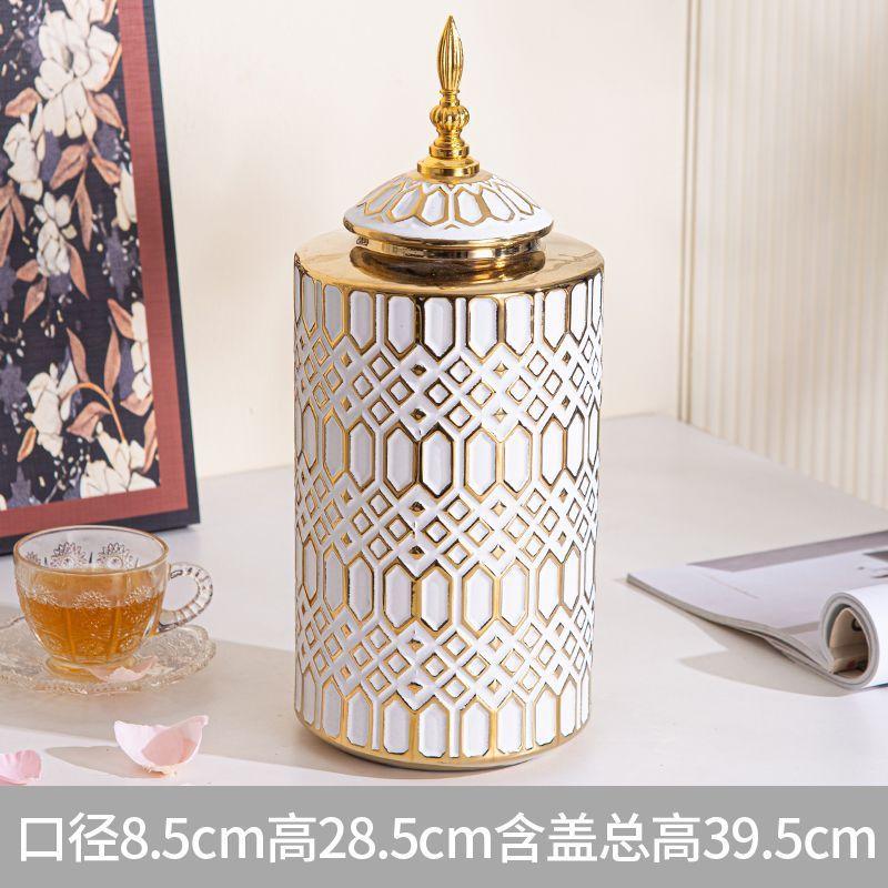 White gold-plated ceramic vase Living room general jar jewelry storage rack Creative floral decorations and ornaments Flower pot