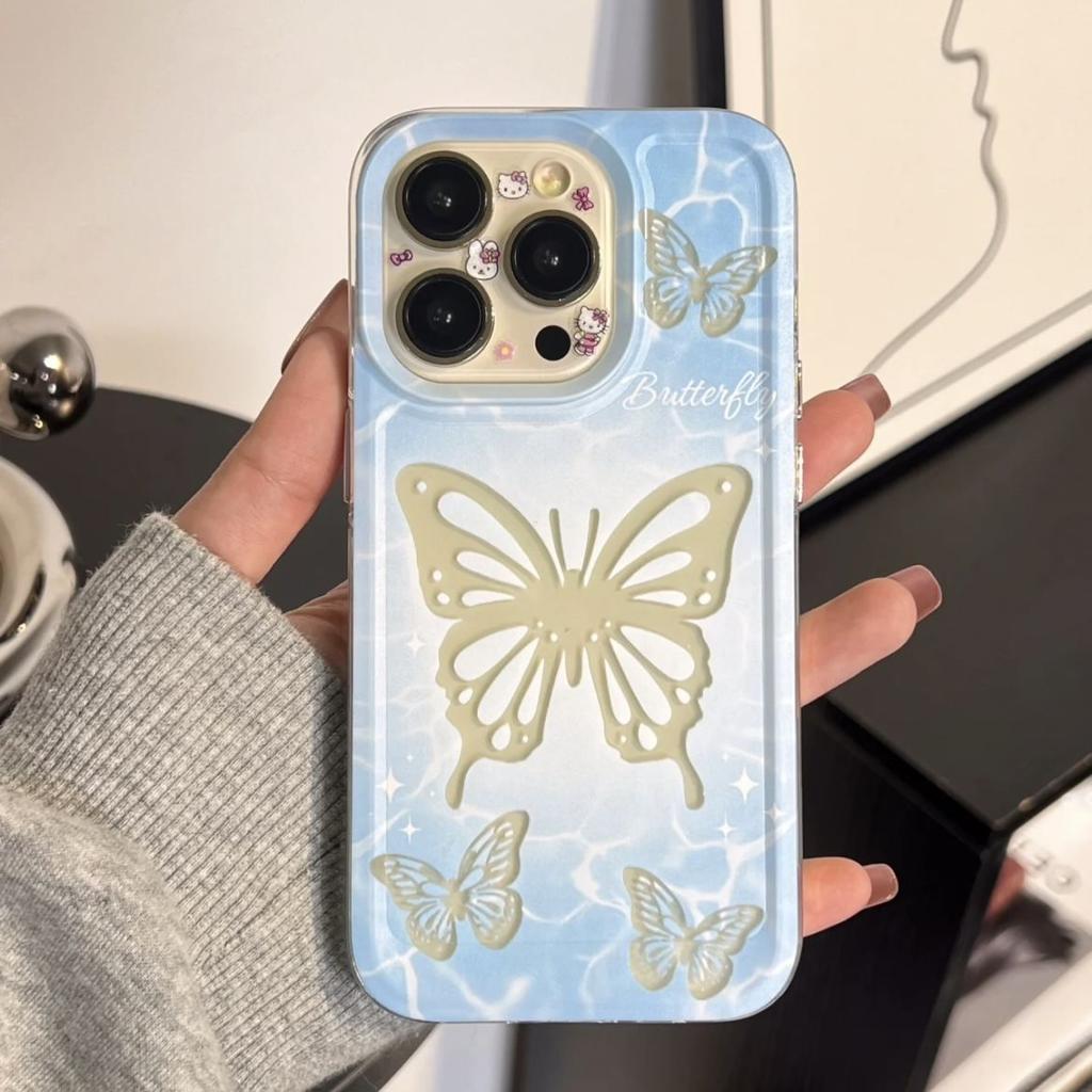 Blue bottom hollow butterfly is suitable for Apple 16 deception mobile phone case 13/12 space 15 soft 11Pro transparent xsmax