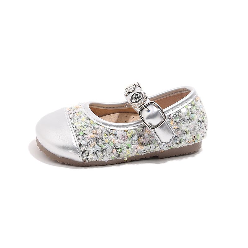 Girls Mary Janes Round Toes Sweet Kids Dance Shoes Ins Trendy Pu Leather Soft Sole 2025 New Girls Princess Shoes Shiny Sequins