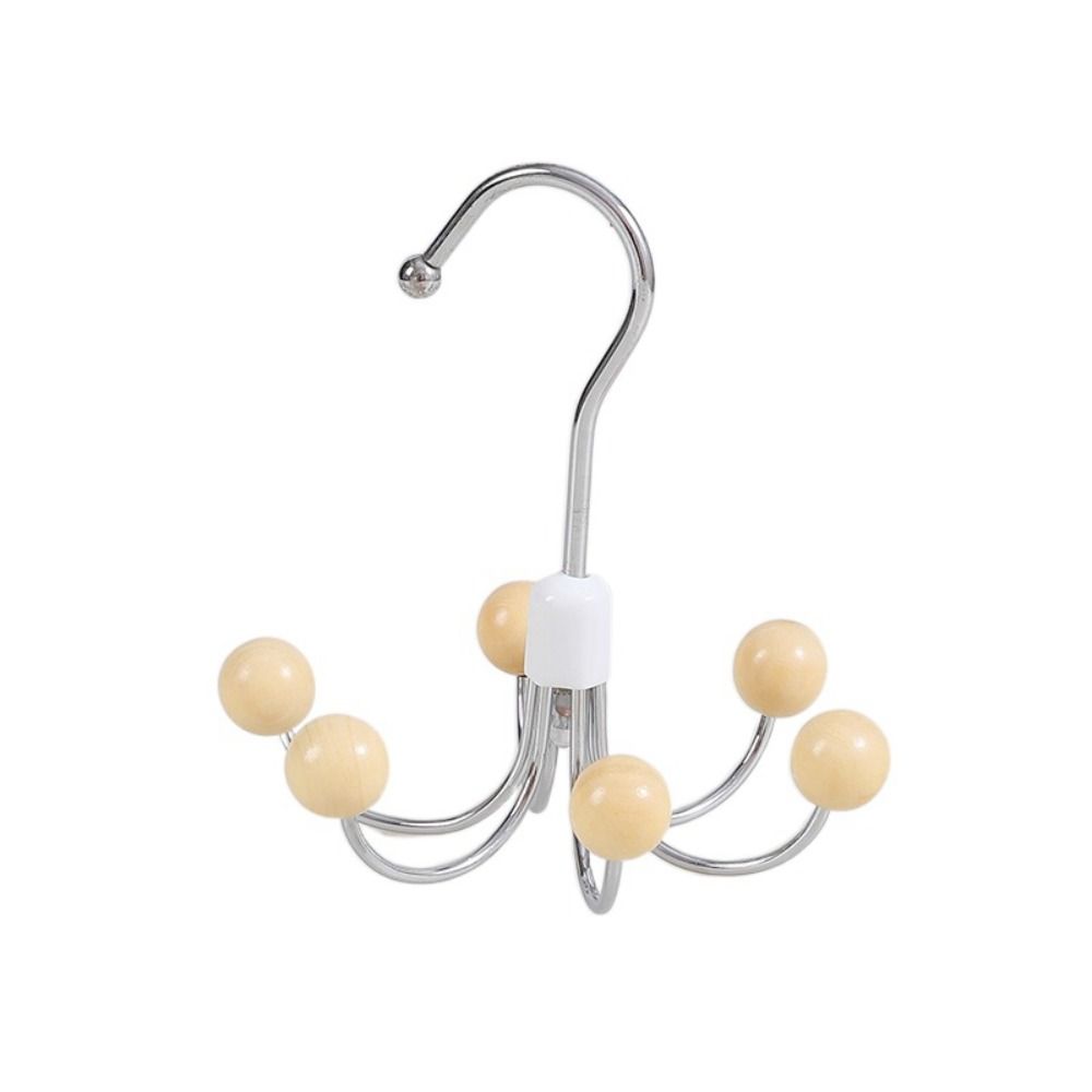 Creative Iron Wooden Ball Swivel Hook Rotatable Hanging Six-claw Hook Black Clothes Hangers Home