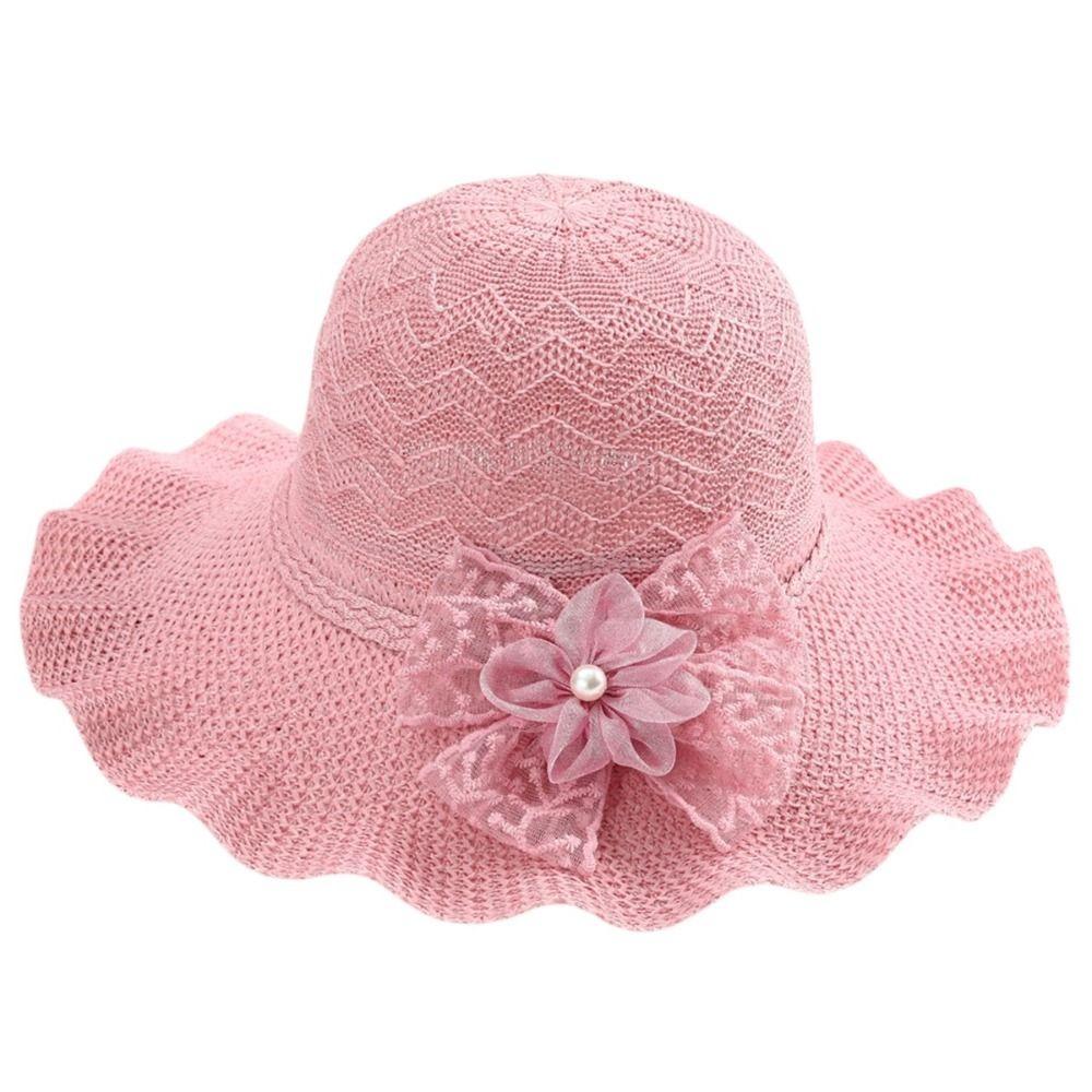 Breathable Wide Brim Straw Hat Adjustable Beach Sun Hat Sweet Ruffle Sun Hat  For Women Girls