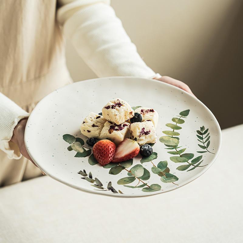 Kreativ Handmålad Keramisk Servis Enkel Grön Blad Fruktfat Praktiskt Grönsaksfat Specialformad Tallrik Desserttallrik Stor Tallrik
