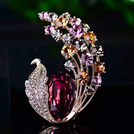 Women Brooch Faux Crystal Decor Anti-slip Wear-resistant Suit Coat Collar Hat Scarf Decoration Clothes Pin Prom Party Garment Jewelry