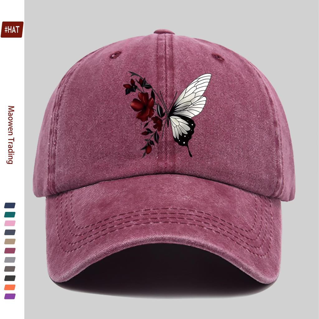 pc Butterfly And Floral Pattern Printed Baseball Cap Home Leisure Decor Papa Hat Truck Driver Sun Hat Washable Adjustable He