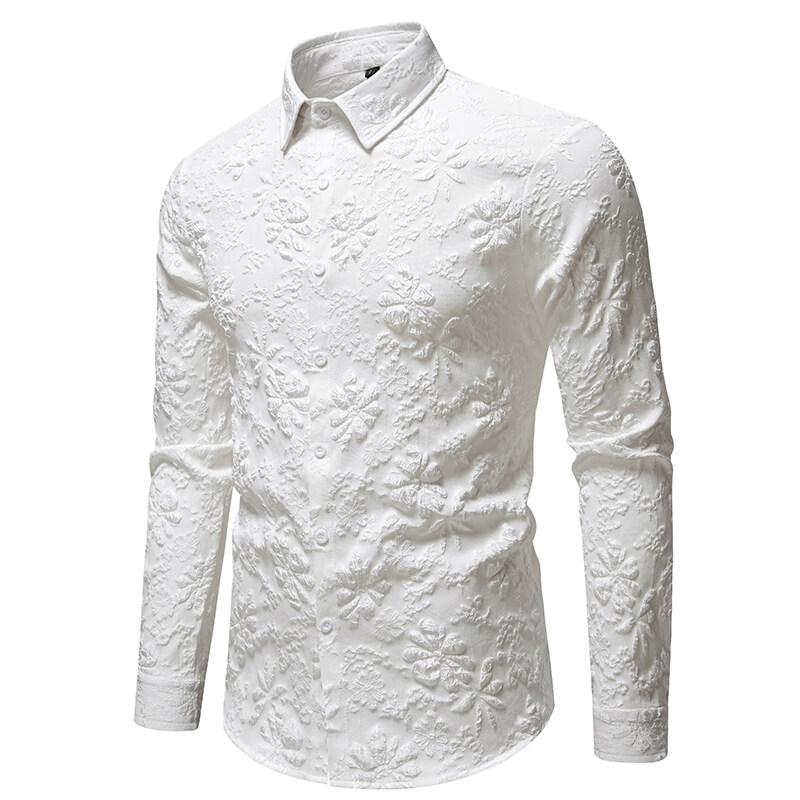 New Fashion Design Men's Flower Long Sleeve Shirt Spring Autumn Casual Solid Business Office Shirts Male Party Nightclub Shirt