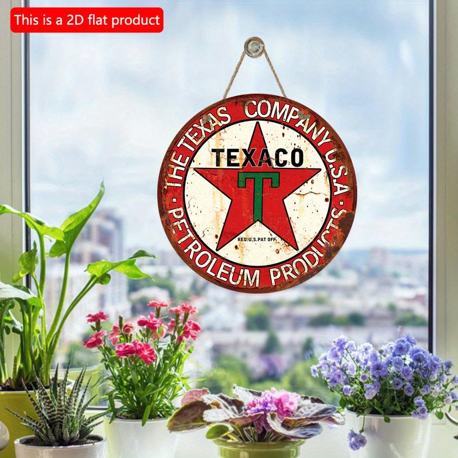 2D Flat 20*20cm1pc Vintage Round Texaco Sign With Imitation Cracks Edge, Nostalgic Vintage Red Five-pointed Star Pattern Wall Decor with Letter