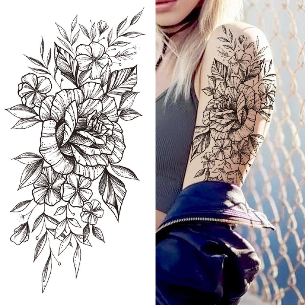 Realistische Nep Pioenroos Tijdelijke Tatoeages Voor Vrouwen Meisje Zwarte Roos Olifant Bloemen Tatoeage Sticker Tijger Anemoon Tatoeages Halfmouw
