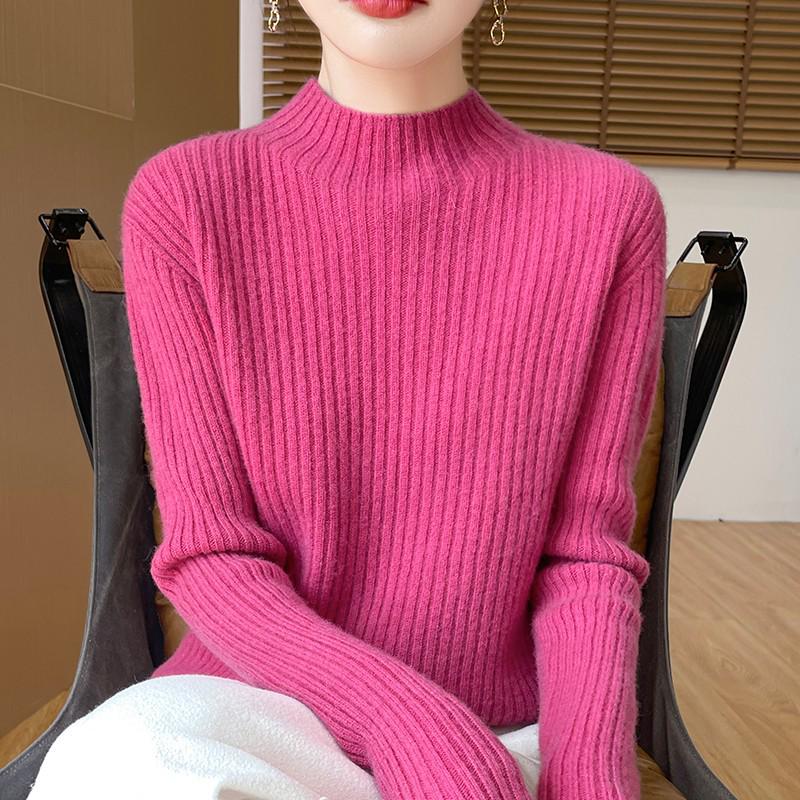 Damen Rollkragen 100% Wolle Verdickter Pullover - Modischer Strickpullover für Herbst und Winter