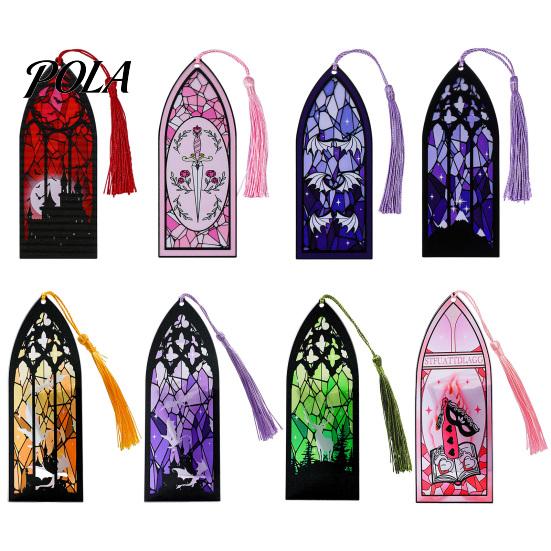 Decorative Book Accessory Stained Glass Art Acrylic Bookmark, Halloween Dark Aesthetic Mark, Transparent Bookmark Page Marker with Tassel, Gifts