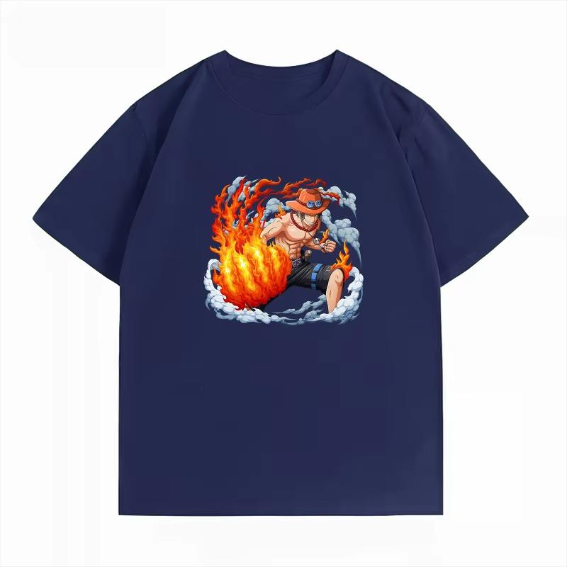 One Piece Men's Casual Loose Crew Neck Summer Short‑Sleeve T‑Shirt with Portgas D. Ace Anime Graphic Print Women And Men T-shirt