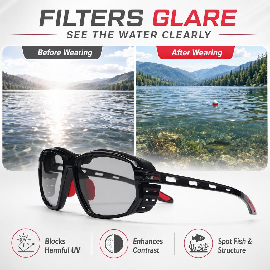 Photochromic Polarized Fishing Sunglasses Men UV400 Anti Glare Windproof Sports Eyewear with Foam Pad for Fishing Hiking 4
