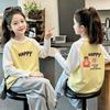 Korean Style Girls' Color Block Long Sleeve T-shirt, 2026 Spring/Autumn, Medium & Large Sizes, Casual Pure Cotton Base Layer