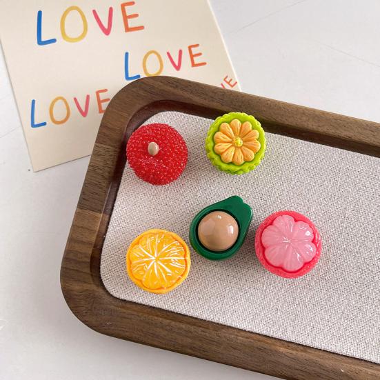 5Pcs 3D Simulated Fruit Refrigerator Magnet Resin Waxberry Orange Avocado Mangosteen Magnet Home Kitchen Office Whiteboard Locker Decor
