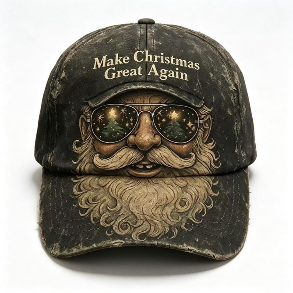 56-60cm Adjustable Distressed Christmas Baseball Cap Polyester Retro Santa Claus Hat  Adults