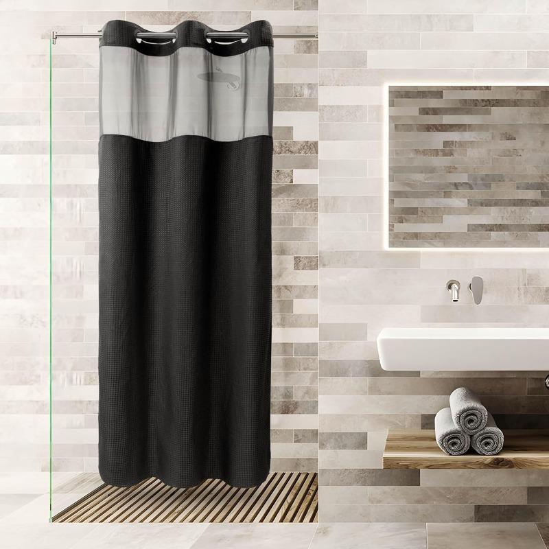 No Hooks Required Dotted Waffle Weave Shower Curtain with Snap In Liner - 71W X 74H,Hotel Grade,Spa Like Bath Curtain,Gray