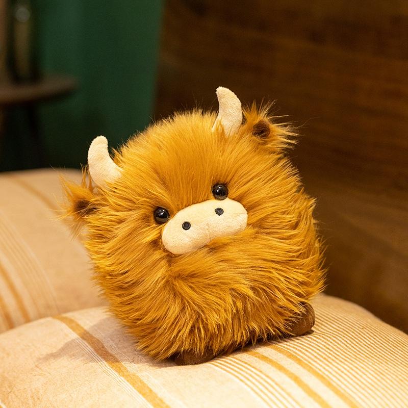 20CM Simulation Kyloe Round Highland Cow Animal Plush Doll Soft Stuffed Highland Cow Cattlle Plushie Gift