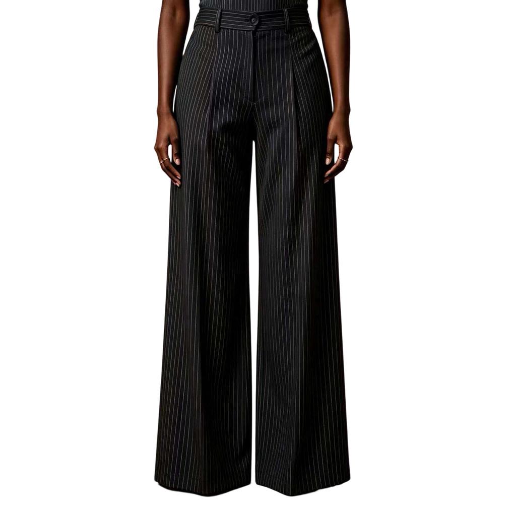 Women's High Waist Striped Wide Leg Pants Retro Casual