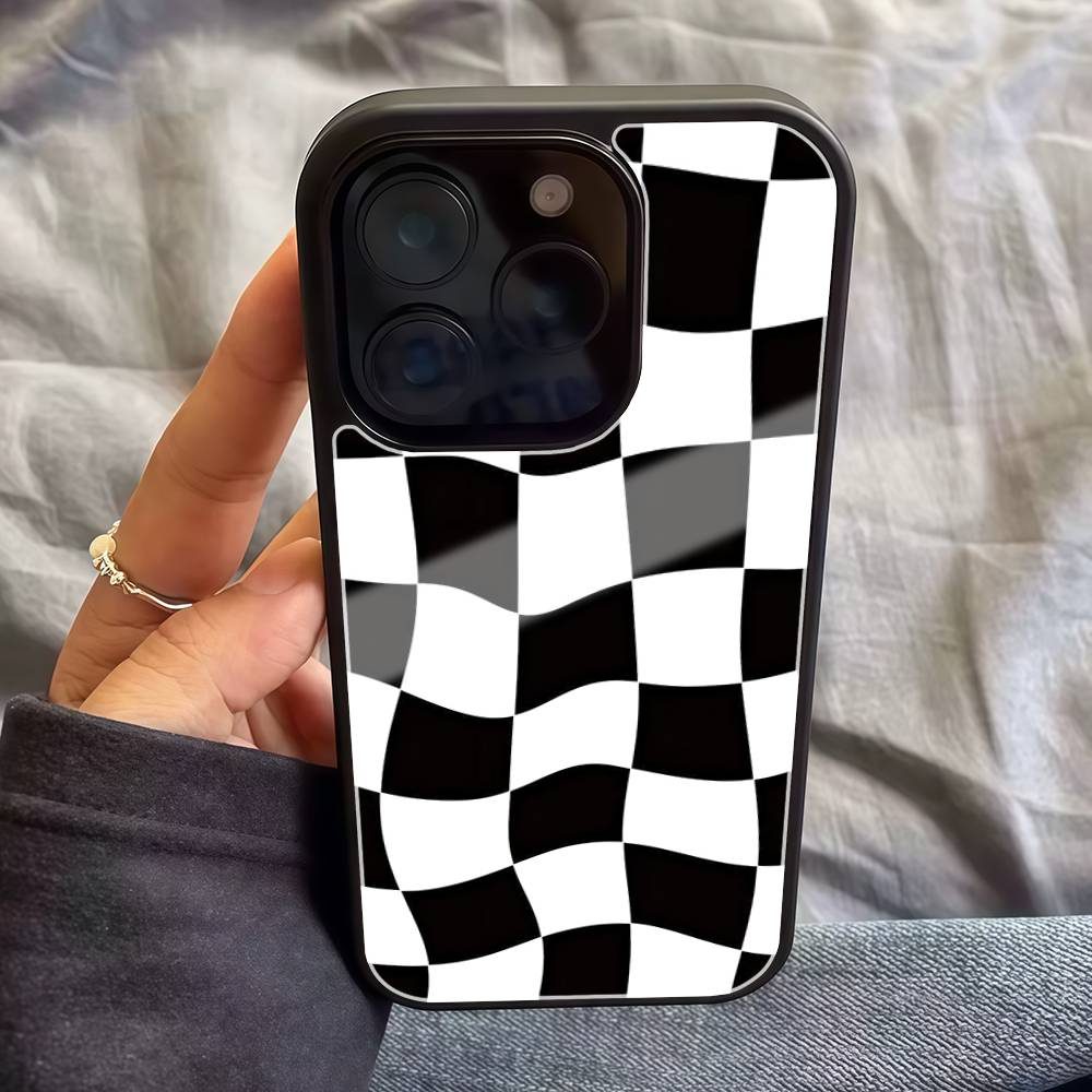 Black And White Chessboard Pattern PC+TPU Phone Case For Iphone 17 Air 16 15 14 13 12 11Pro Max Hard Plastic