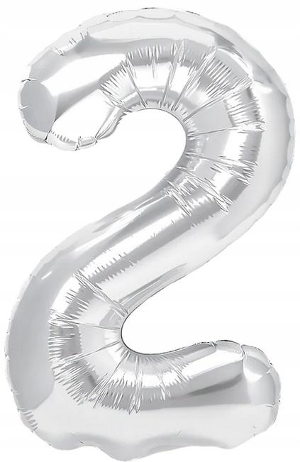Balon Foliowy Cyfra Dwa 2, Srebrny, 40 Cm