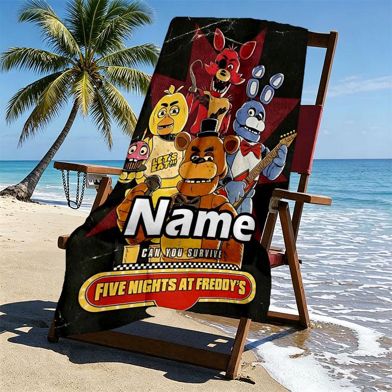 Personalisierter Strandtuch mit individuellem Namen für Five Nights at Freddy's, für Reise Camping Strandparty Heimdekoration, Geburtstagsgeschenk für Familie & Freunde