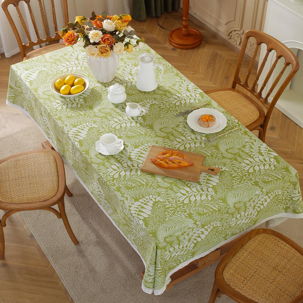 Cotton and Linen Tablecloths, Spring and Summer Green Leaves, Fresh Fabric Decorations, Dust-proof and Stain Proof Tea Table Cloths