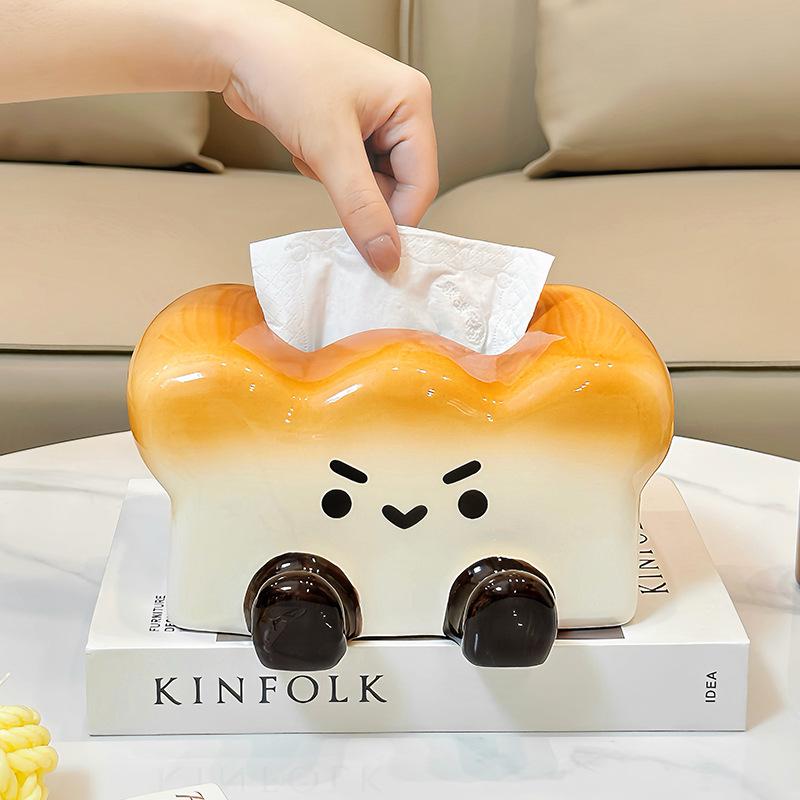 Cute Toast Ceramic Tissue Box & Phone Holder - Creative Pull-out Napkin Paper Box for Living Room & Dining Table