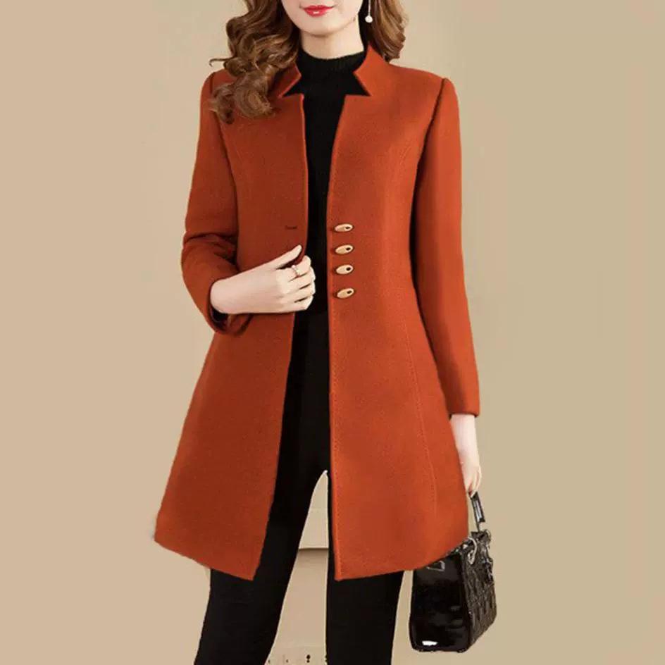 Damen Wollmantel in mittlerer Länge, schmal geschnitten - Koreanischer Stil, einfarbig