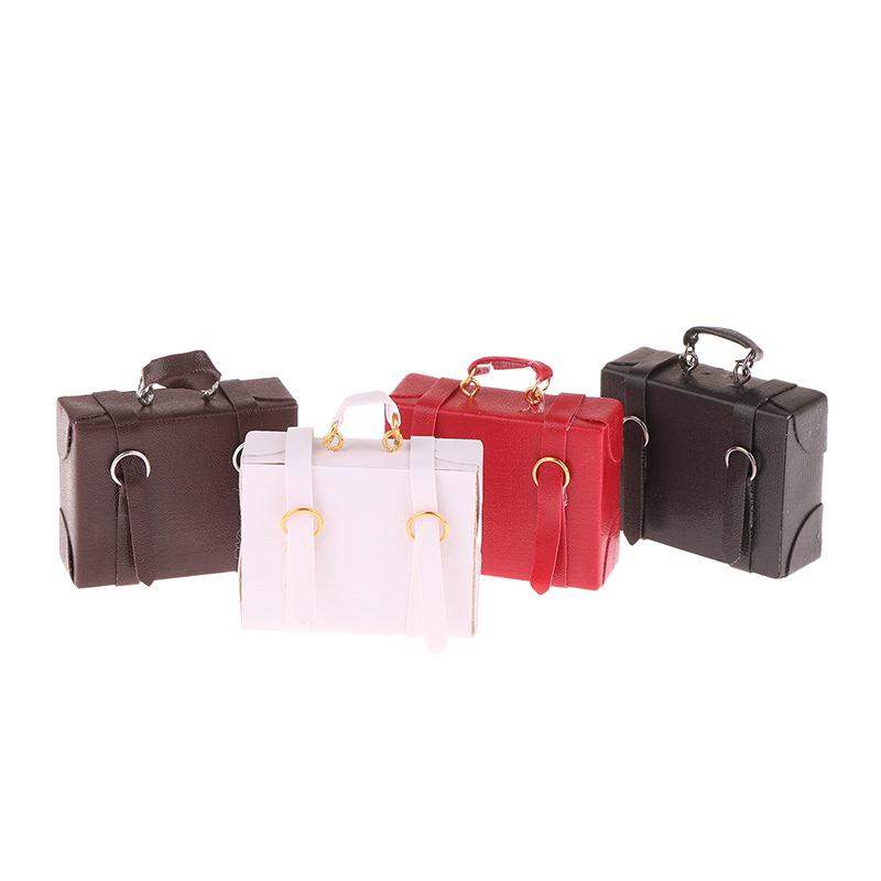 1:12 Dollhouse Miniature Leather Luggage Trunk Suitcase Vintage Hand Bag Briefcase Home Model Decor Toy Doll House Accessories