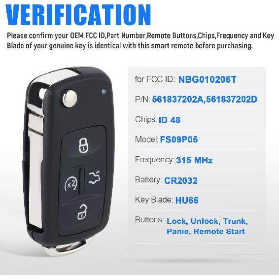 

Keyless Entry Remote Key Fob Replacement for Volkswagen Tiguan Touareg Jetta Golf Golf Sportwagen CC Eos GTI Passat Beetle 2011-2016 NBG010206T ID 48