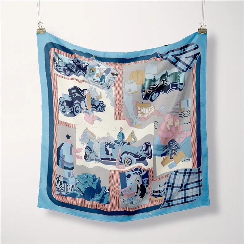 Luxury Horse Print Silk Square Scarf Women Spring Neck Tie Shawl Wraps Female Hair Hand Wrist Headkercheif Hijab Bandana
