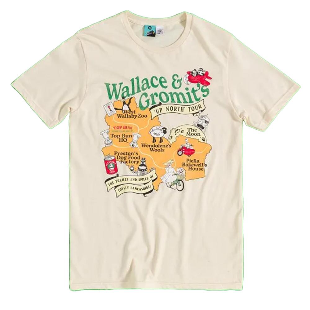 Wallace and Gromit Unisex Adult Up North Map Tour T-Shirt