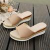 Summer new slope heel slippers women's large size thick bottom medium heel beach fish mouth one-word cool slippers