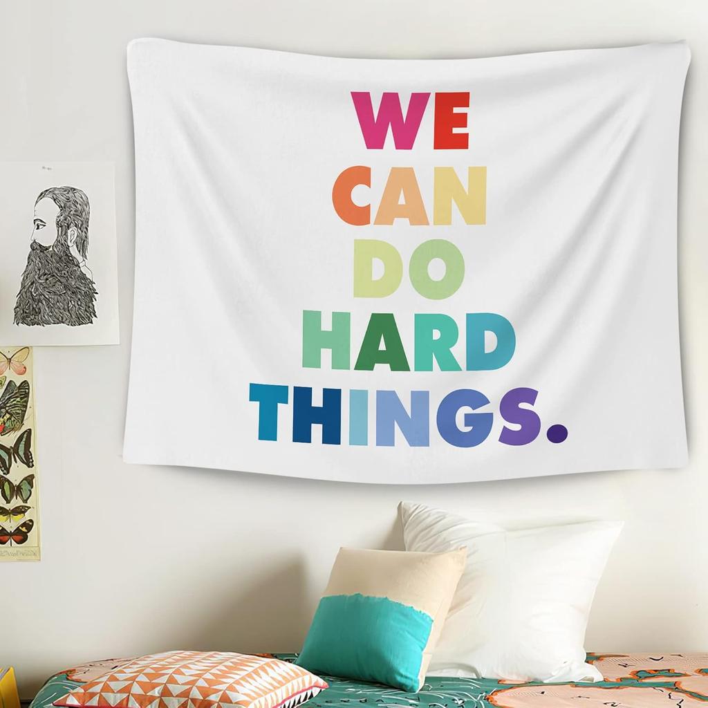 OGILRE We Can Do Hard Things Inspirational Quotes Colorful Word Home Girls Bedroom Decorations Wall Art Hanging Tapestry, Inspirational Motivational