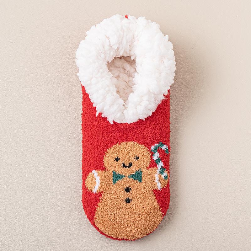 Fashion 1 Pair Cute Cartoon Christmas Home Floor Shoes Woman Winter Indoor Socks Shoes Soft Plush Anti-slip Sole Girls Warm Cotton Shoes