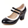 Pink Patent Leather Double Ankle Strap Mary Janes Women High Block Heels White Purple Bordered Sweet Dress Lady Round Toe Pumps