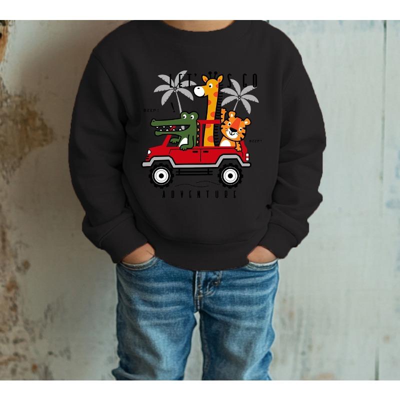 Kids SweatshirtCartoon Print Crew Neck Sweatshirt - Casual Polyester Sportswear for Spring/Fall 110 чёрный
